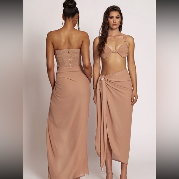 NEW JLUXLABEL Tan Mesh Structured Round Bikini Top - Picture 4 of 16